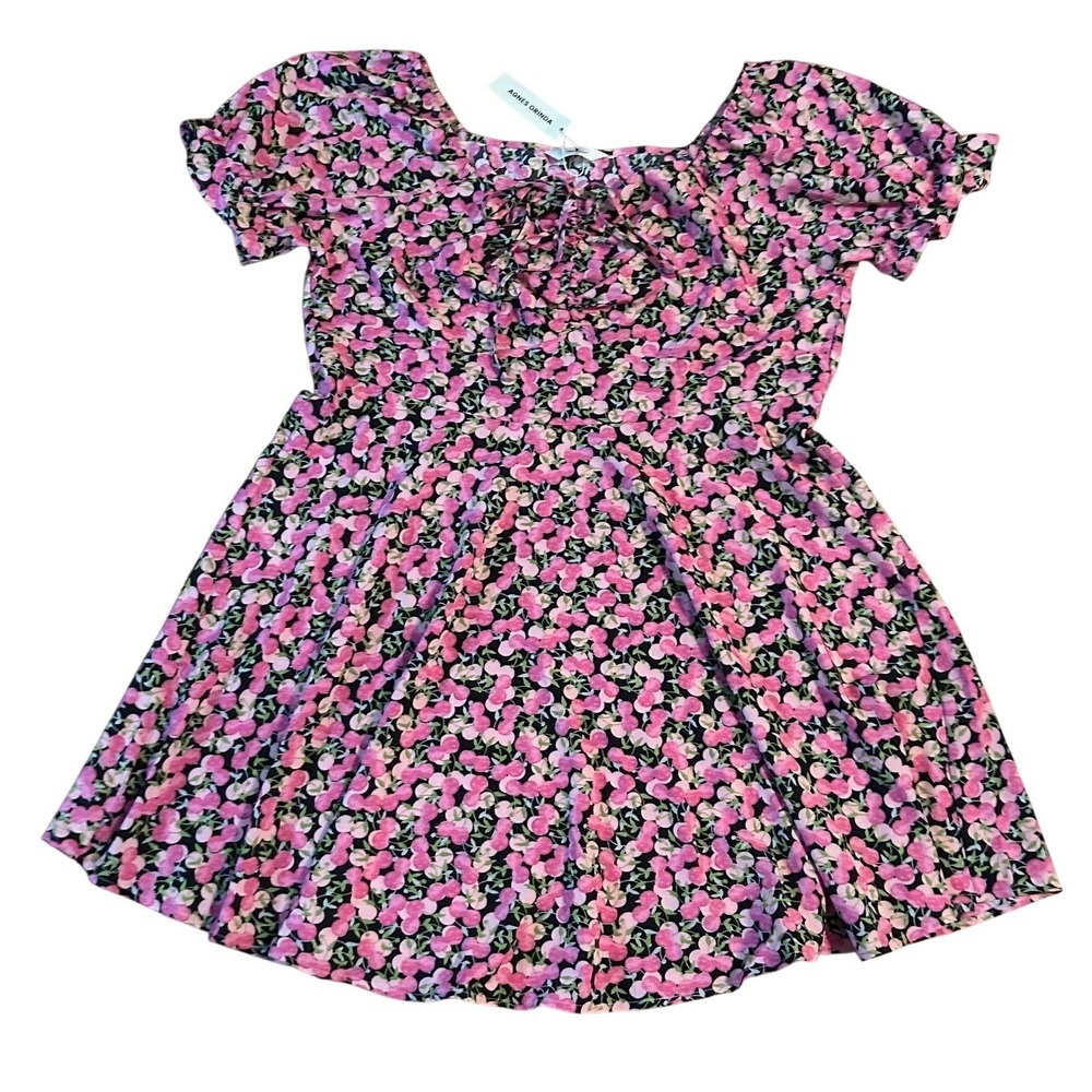 Pink and Black Cherries Dress 1X Cherry Print Flowy Rockabilly Pinup Coquette